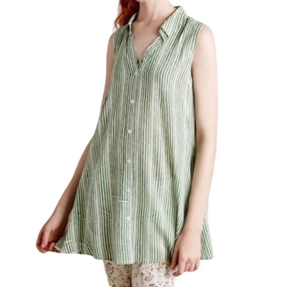 ANTHROPOLOGIE 11.1 TYLHO Striped Sleeveless Percy Tunic Dress Green White Small